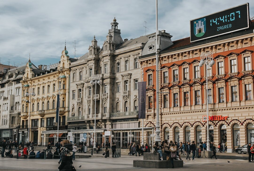 Tram passing through central Zagreb street