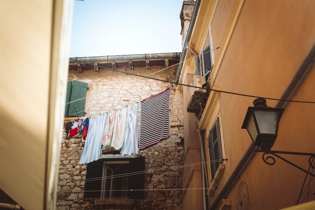 Outdoor cafe terrace on a sunny Croatian street