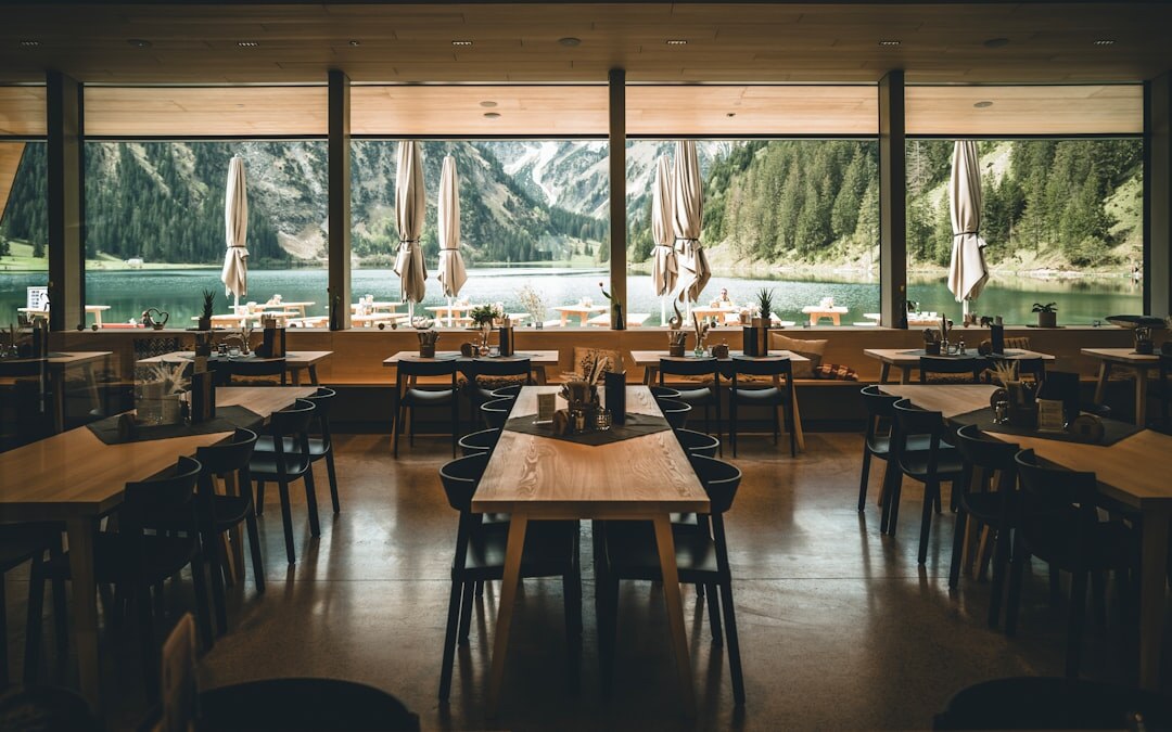 Cozy Croatian restaurant interior with wooden tables